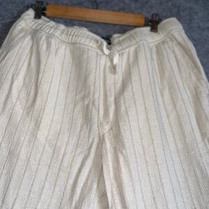 Zara Women’s Textured Cream Pants High‎ Rise Relaxed Fit Elastic Waist XL